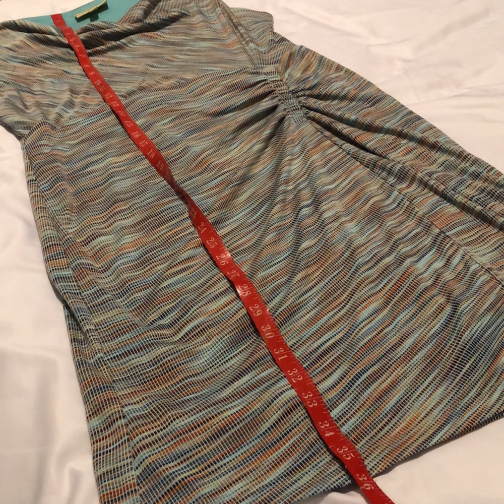 NWTS ANTHROPOLOGIE CHIC COWL NECK BLUE MARLED RUCHED DRESS (LP) - Picture 14 of 17